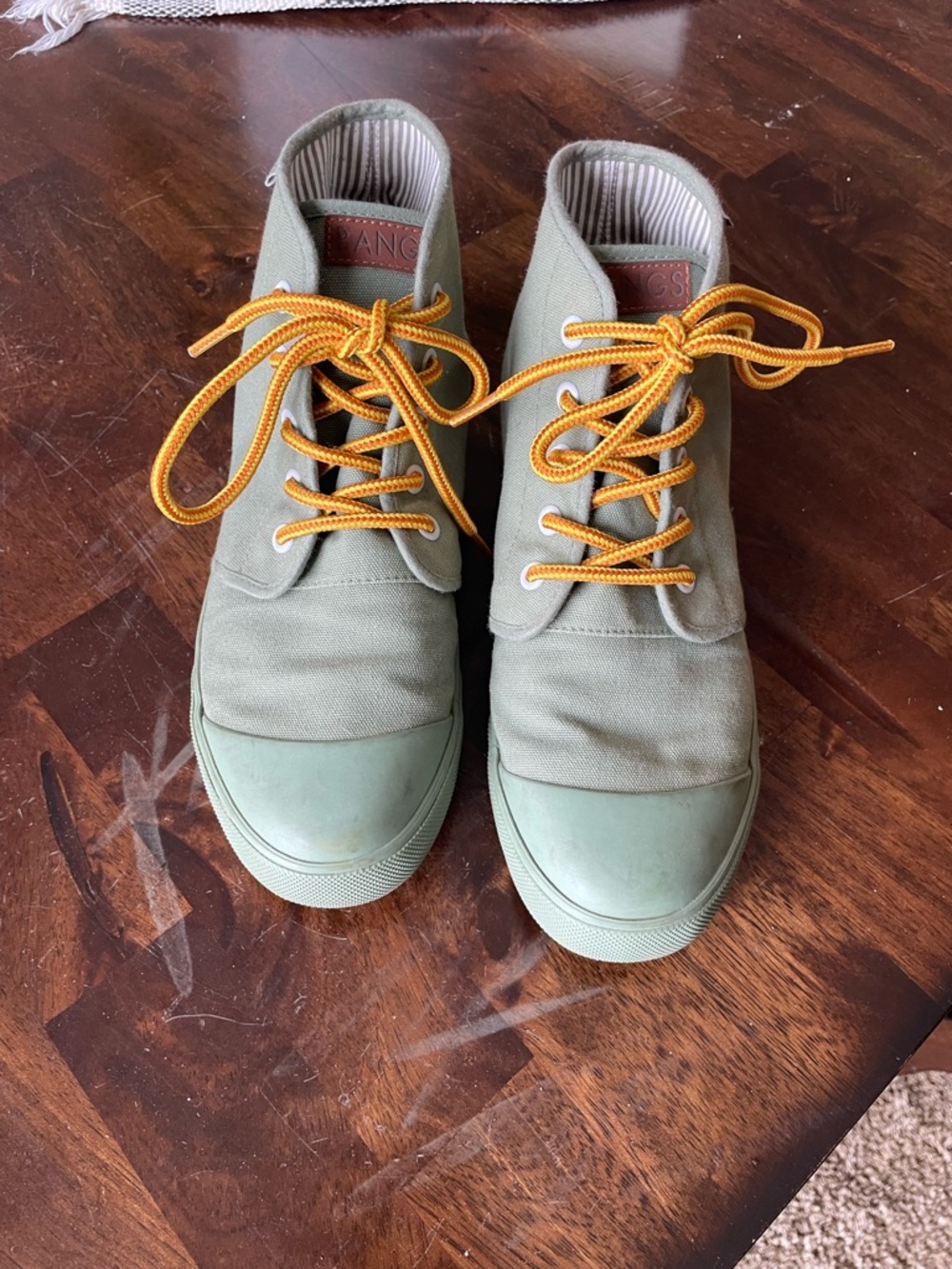 Sage Canvas High-Top Sneakers with Yellow Laces